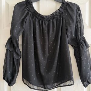 bebe Black Sheer Blouse with Ruffle Details